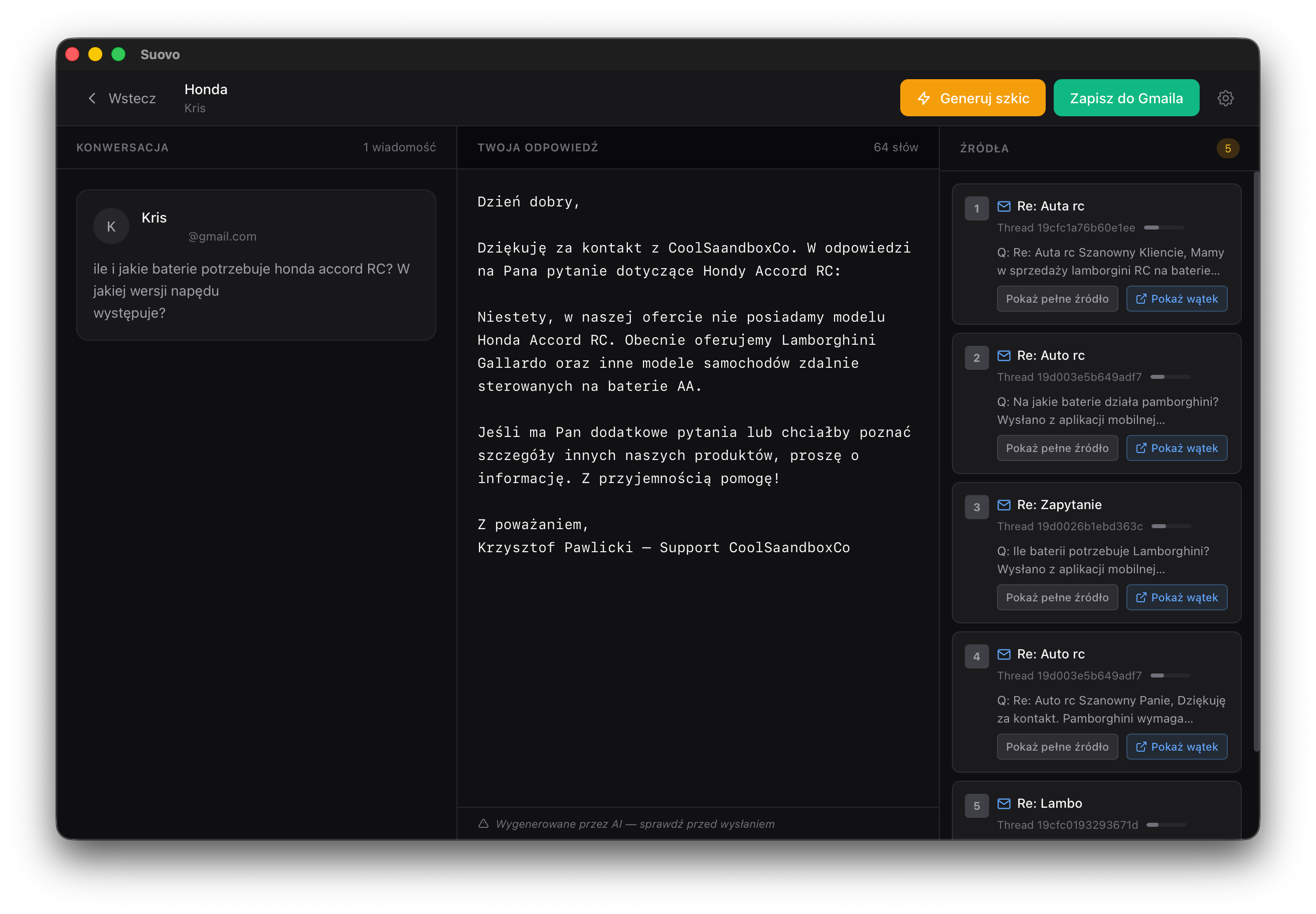 Suovo — AI response generation with security check