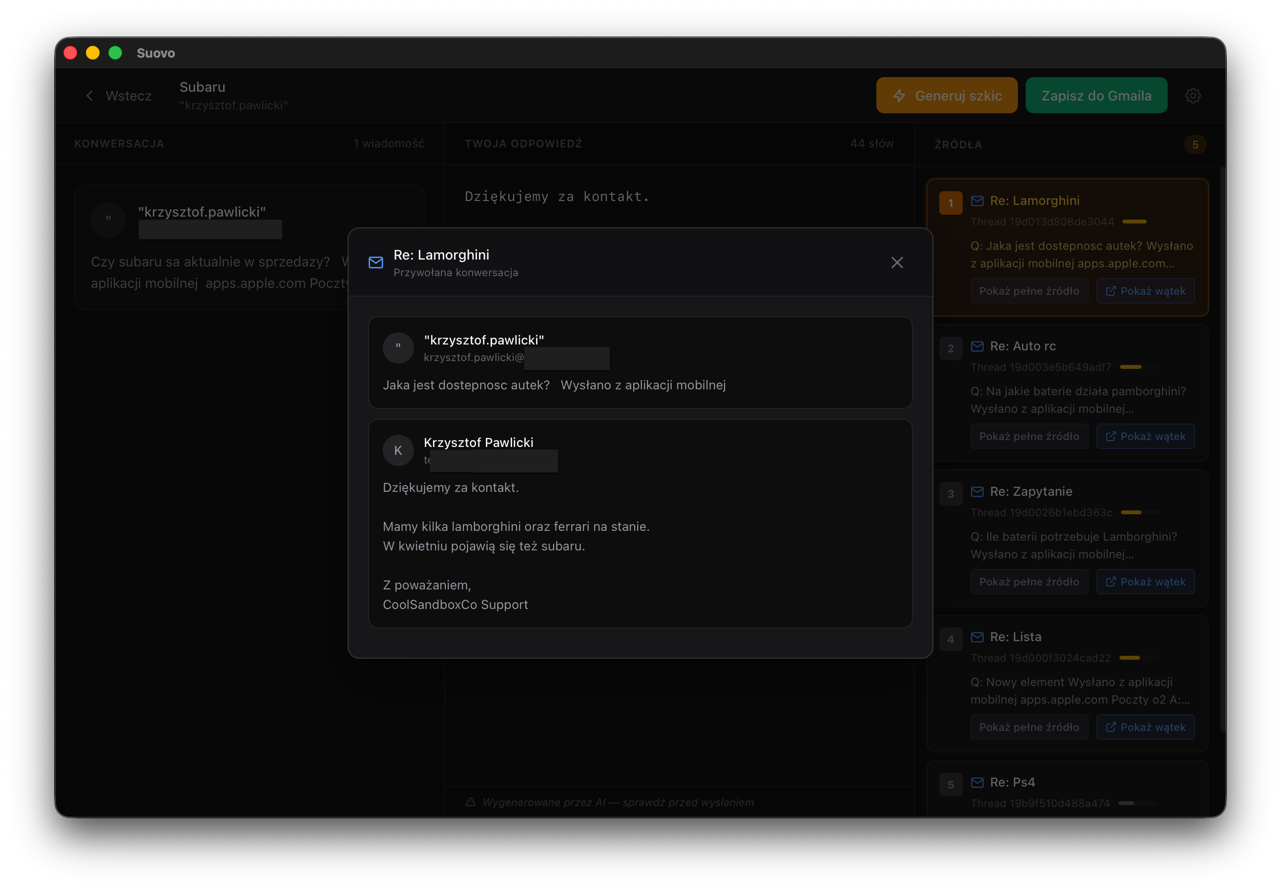Suovo — customer conversation thread
